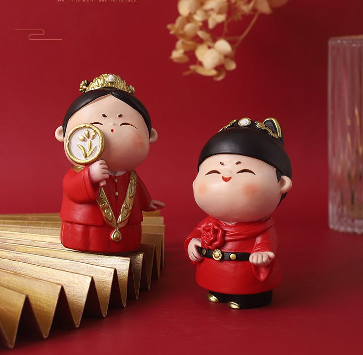 Chinese  Red Bride & Groom Wedding  figurines / Cake Toppers Set - Oriental Me