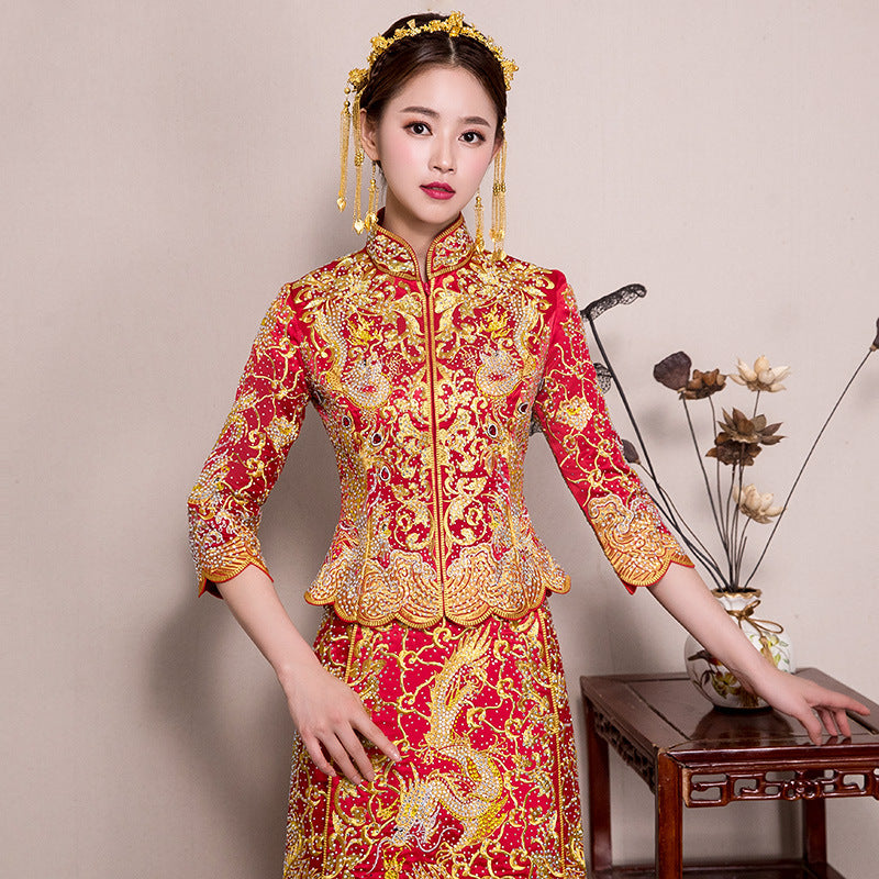 Chinese dragon phoenix wedding qun kwa dress