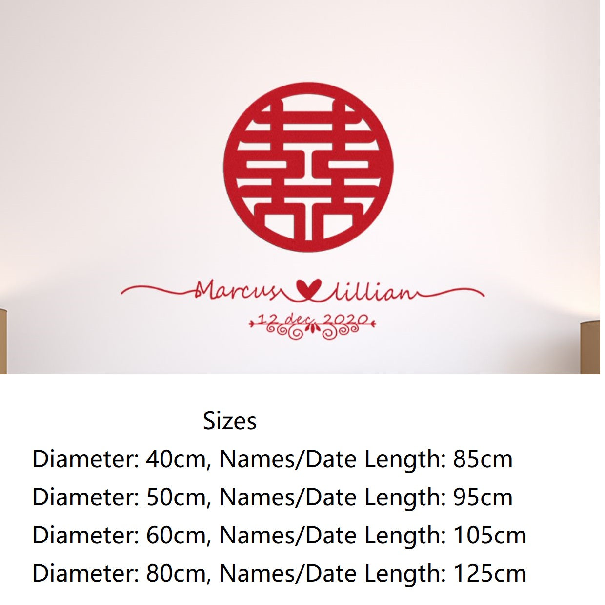 red double happiness wedding backdrop wall decor with personalized name date