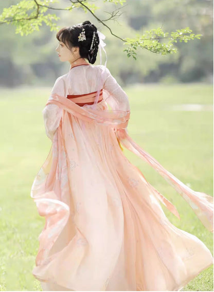 Pink Floral Emboridered Tang Dynasty HanFu Dress