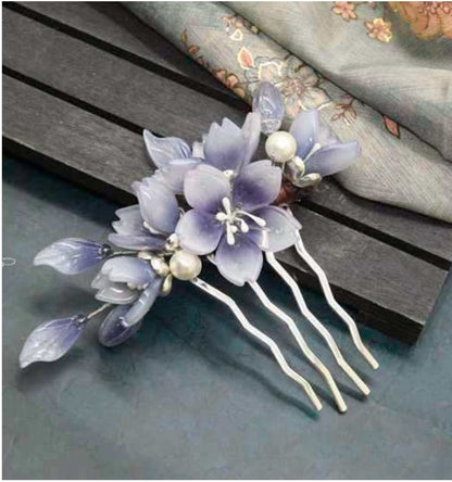 Jade Look Alike Floral Hair Comb | Purple Magnolia