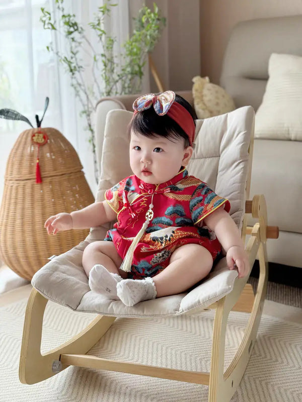 Red Chinese Style Short Sleeves Baby Romper