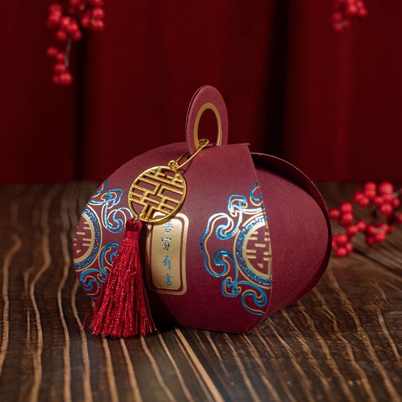 red double happiness wedding favor box with tassel