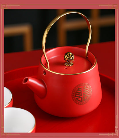 chinese wedding red double happiness tea set