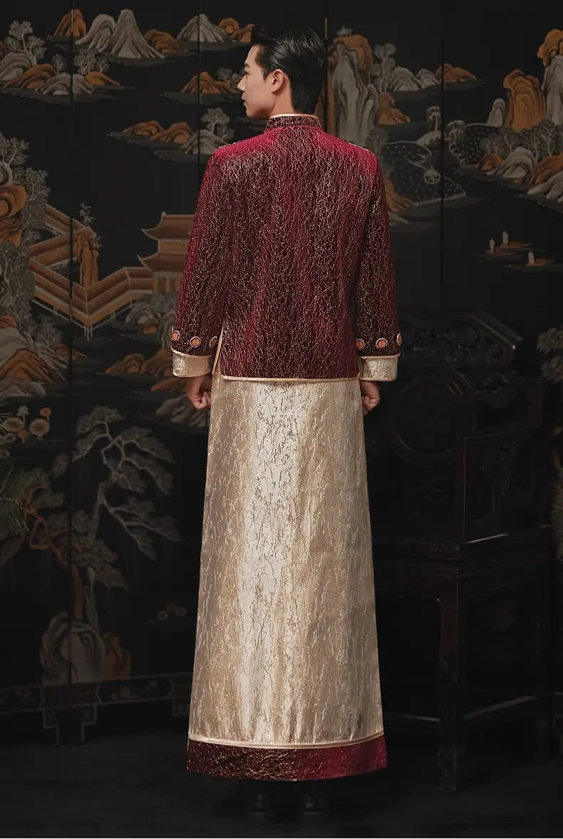 Traditional Chinese Groom Wedding Tang Suit Ma Gua