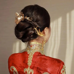 Chinese bridal hair pieces Golden Phoenix Hair stick and  Flower piece