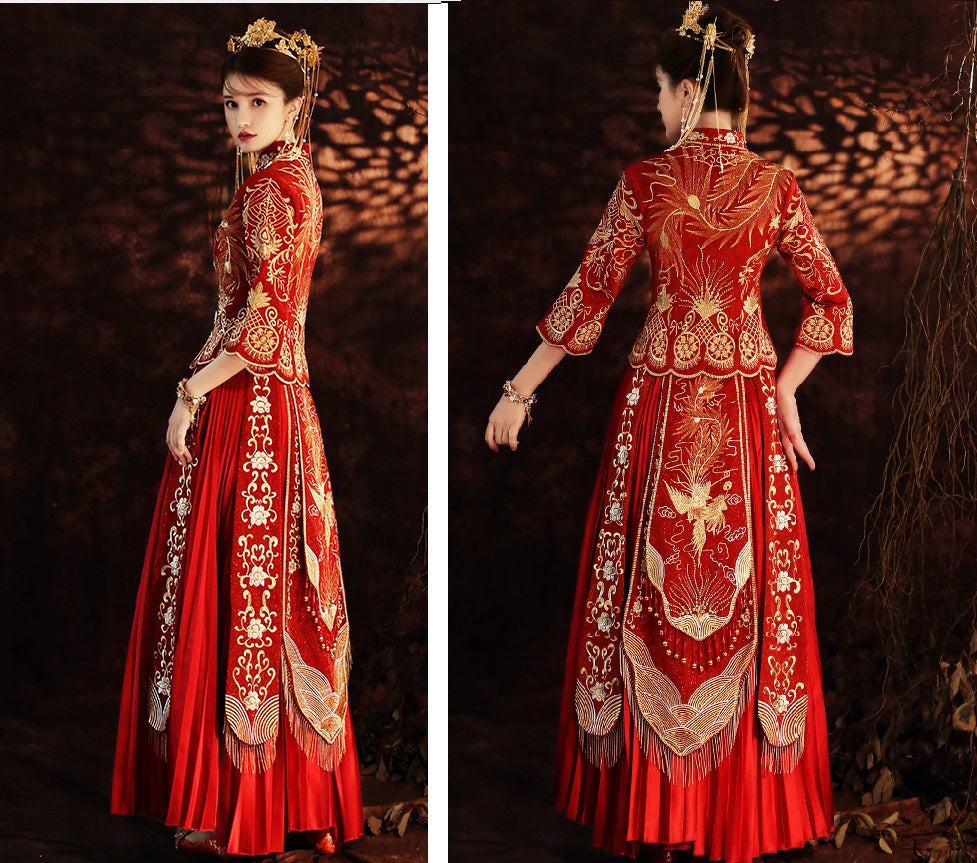 Chinese wedding phoenix qun kua  dress