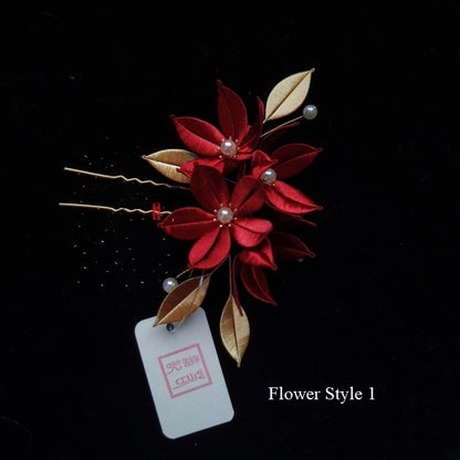 Chinese red thread wrapping flower hair pin