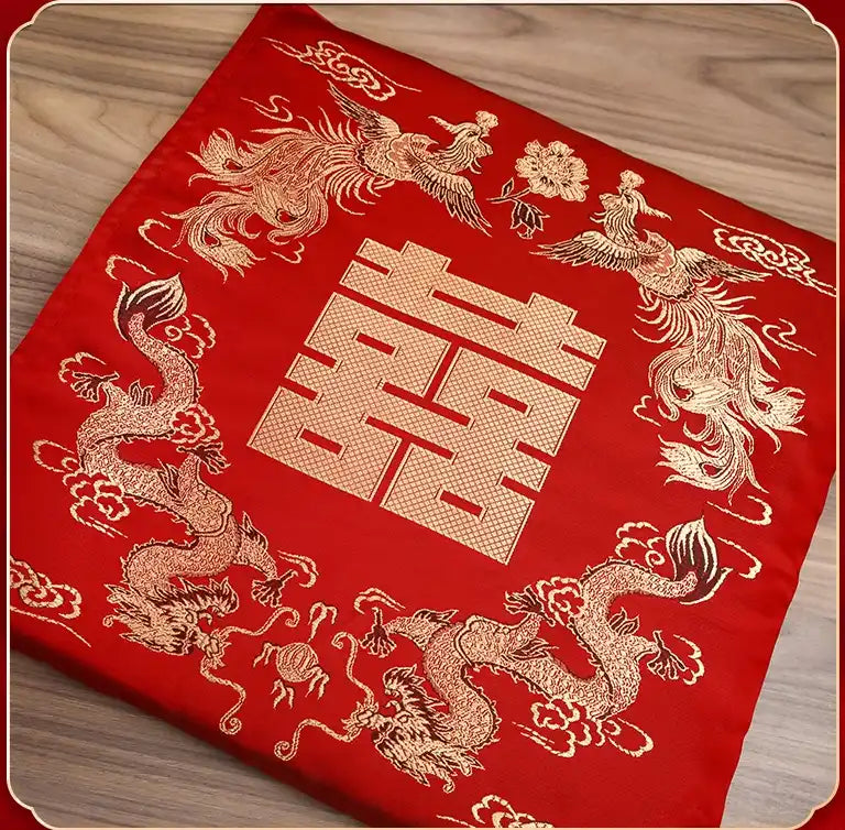 Double Happiness Dragon Phoenix Kneeling Pads for chinese wedding and tea ceremony