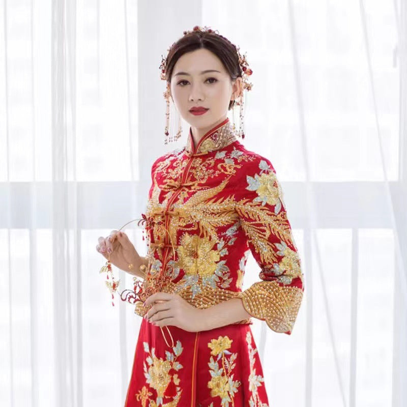Traditional chinese bridal gold and red  hair pieces