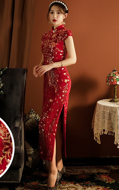 Red chinese bridal wedding qipao cheongsam dress
