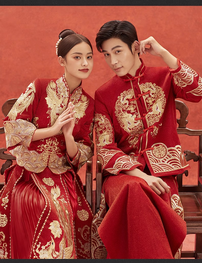 Traditional chinese wedding qun kwa dress and tang jacket ma gua