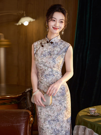 Sleeveless Floral Qipao Dress | Ethereal Bloom
