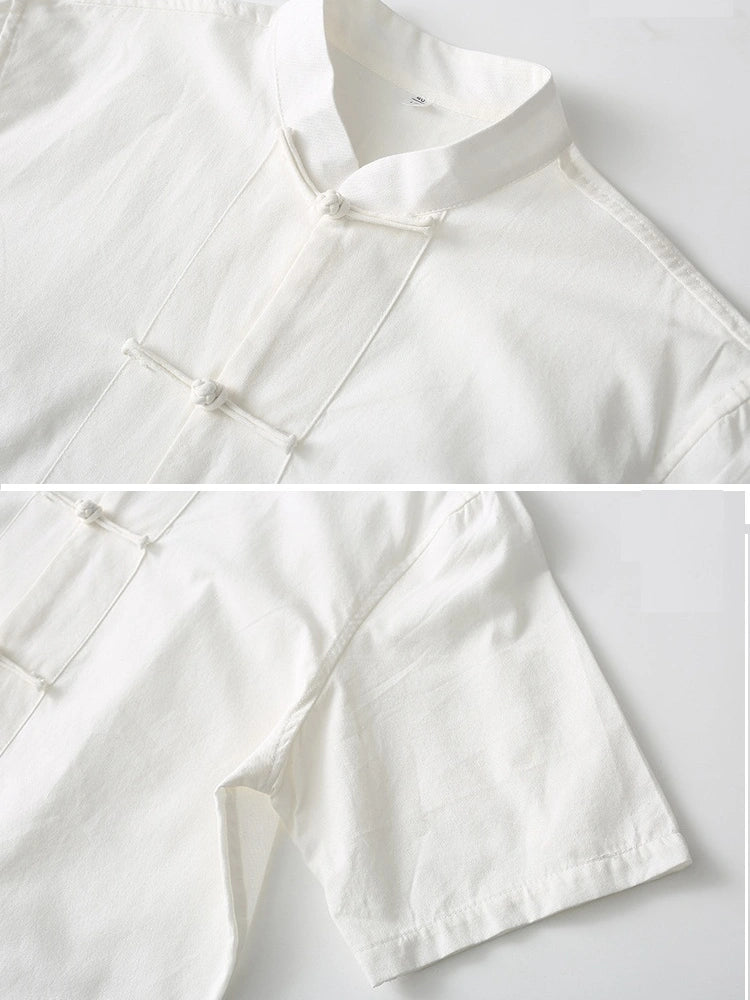 Men's Cotton Short Sleeve Retro Chinese Tang Kung Fu Shirt