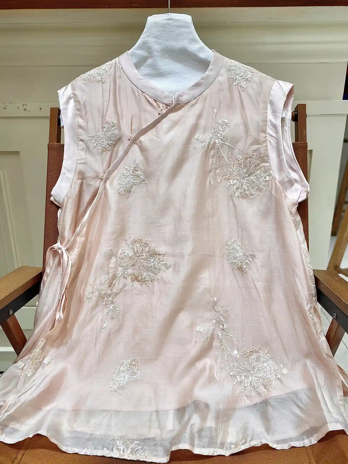 New Chinese Style - Pink Sleeveless Asymmetric Top & Shorts Set