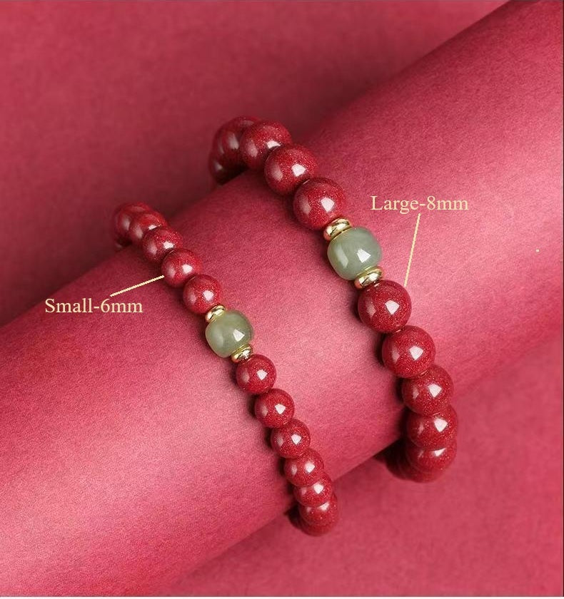 Natural Cinnabar and Hetian Jade Fortune Bracelet