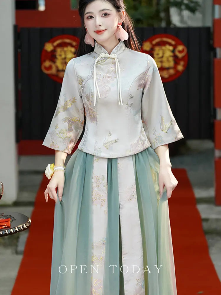 Grünes Qipao-Cheongsam-Kleid für Brautjungfern