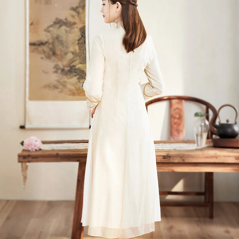 Qipao-Kleider im Ao-Dai-Stil – langes Cheongsam in A-Linie