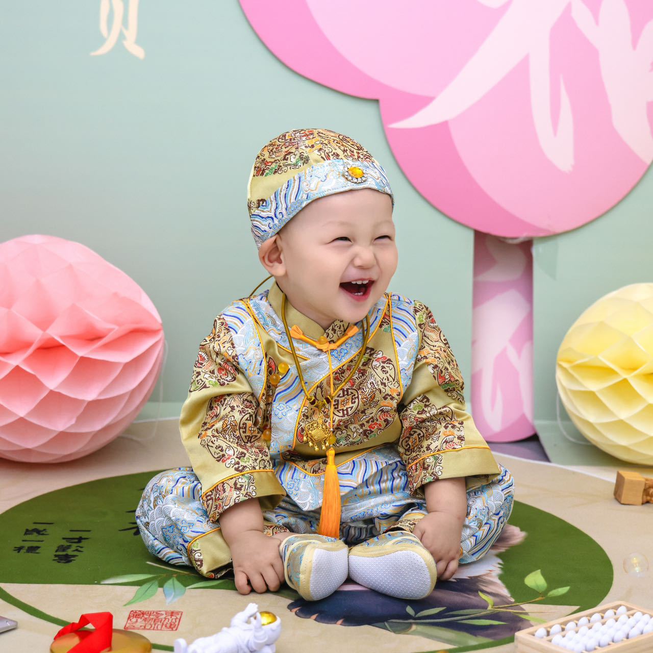 Ensemble veste Tang bleu et or pour bébé