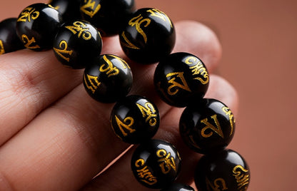 Obsidianperlen mit buddhistischem Mantra Feng Shui Pixiu Reichtumsarmband