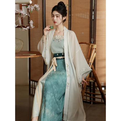 Teal & Ivory Embroidered Three-Piece Song Dynasty Hanfu Dress