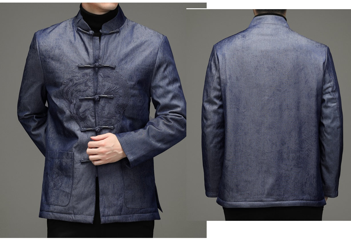 blue Chinese Dragon Embroidery  Tang Jacket