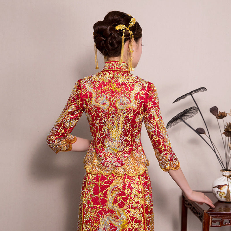 Blue Embroidered Dragon Phoenix Man Wedding Qun Gua