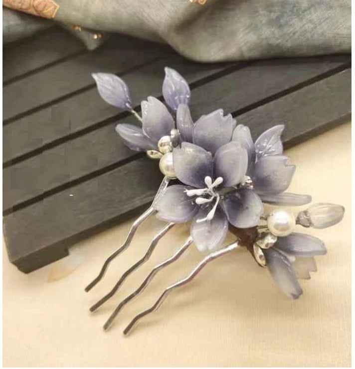Jade Look Alike Floral Hanfu Hair Comb 