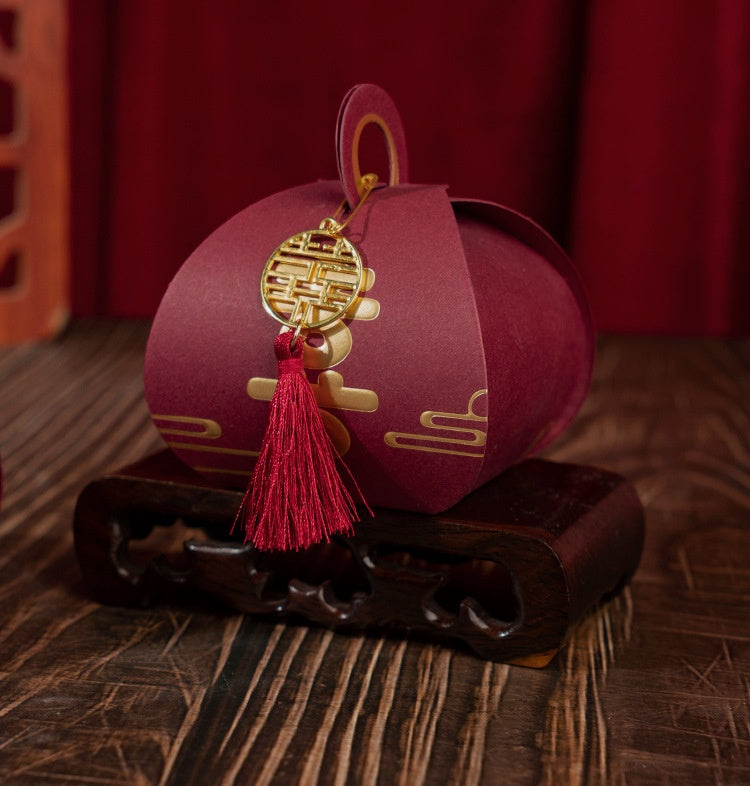 red double happiness wedding favor box with tassel