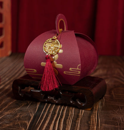 red double happiness wedding favor box with tassel