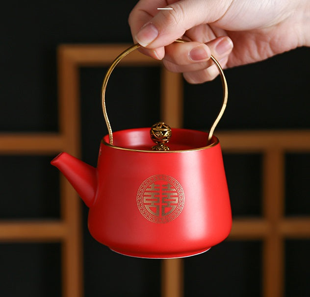 red double happiness tea set