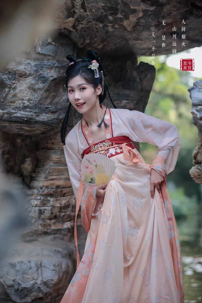 Robe HanFu de la dynastie Tang brodée de fleurs roses