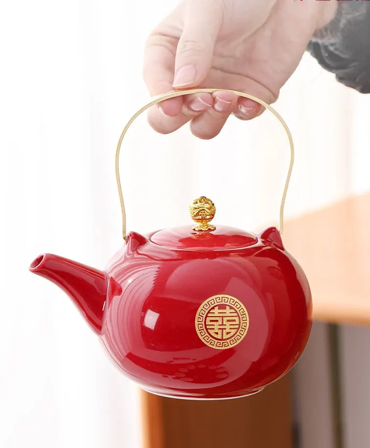 Traditional Chinese Wedding Double Happiness Tea Set | Golden Harmony