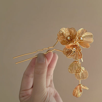Golden Flower Petals Hair Pin