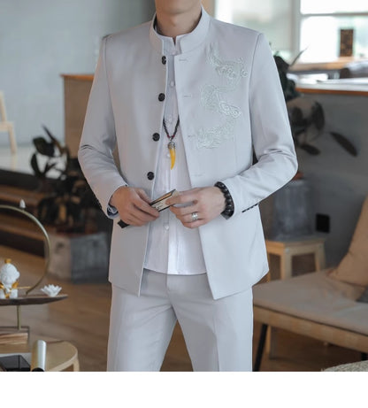 Chinese Slim-fit Mandarin Tang Jacket Suit| Dragon