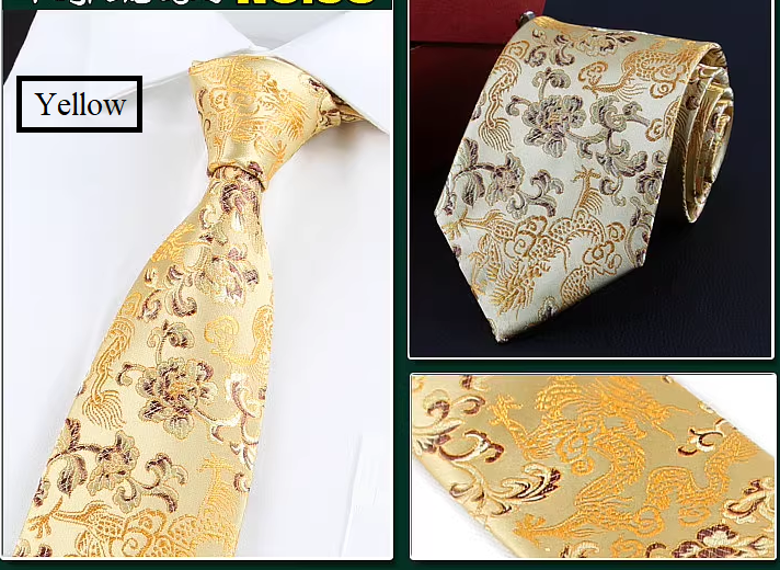 yellow and golden dragon neck tie