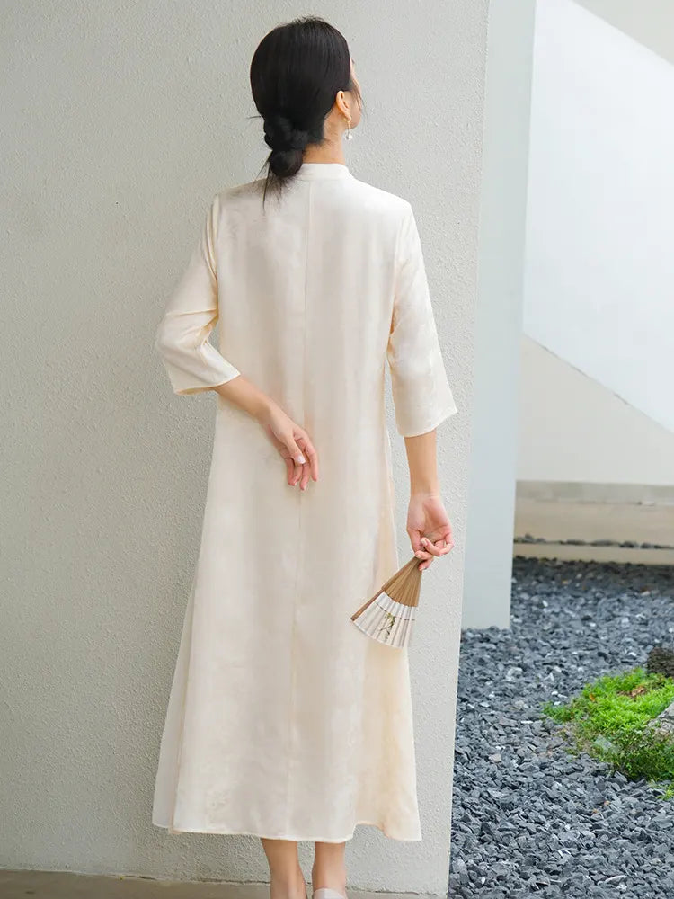 Ivory Loose  Qipao Cheongsam Dress – New Chinese Zen-Inspired Design
