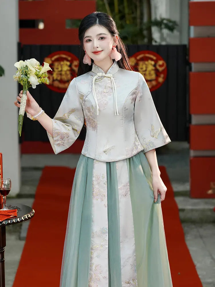 Grünes Qipao-Cheongsam-Kleid für Brautjungfern