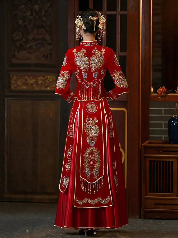 Traditonal Chinese Wedding Phoenix & Dragon Qun Kwa Couple Suite| Joy