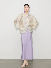 New Chinese Style Butterfly Sheer Top & Lilac Skirt Set