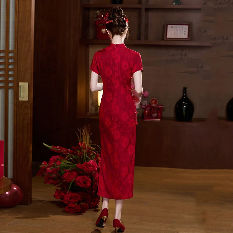 Red Floral Qipao Cheongsam Dress | Crimson Grace
