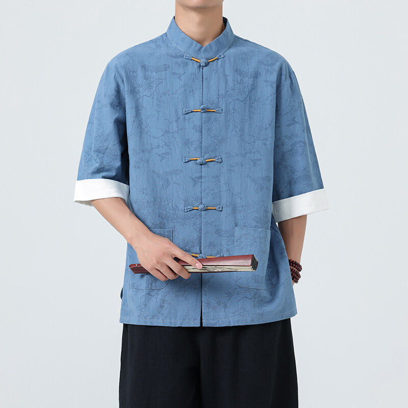 Men's Modern Chinese Style Half Sleeve Tang Suit Shirt