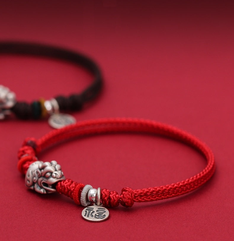 Bracelet tressé en argent Pixiu Fengshui Chance Richesse