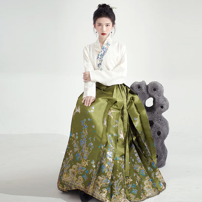 Robe Hanfu en trois pièces brodée de lotus bleu et blanc de la dynastie Song