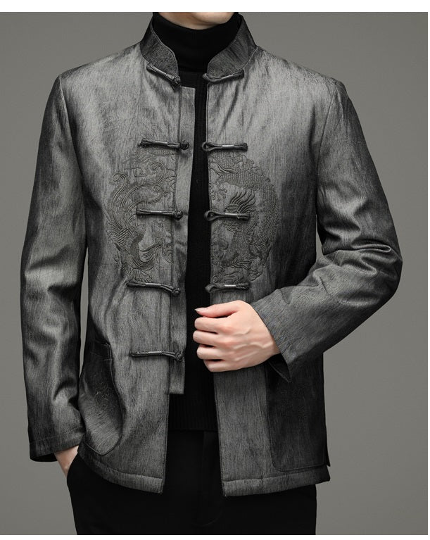 black Chinese Dragon Embroidery  Tang Jacket