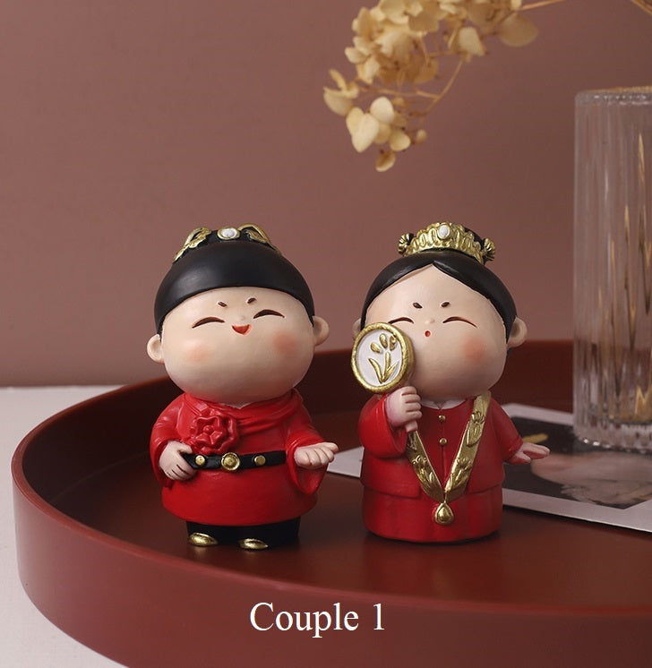 Chinese  Red Bride & Groom Wedding  figurines / Cake Toppers Set - Oriental Me