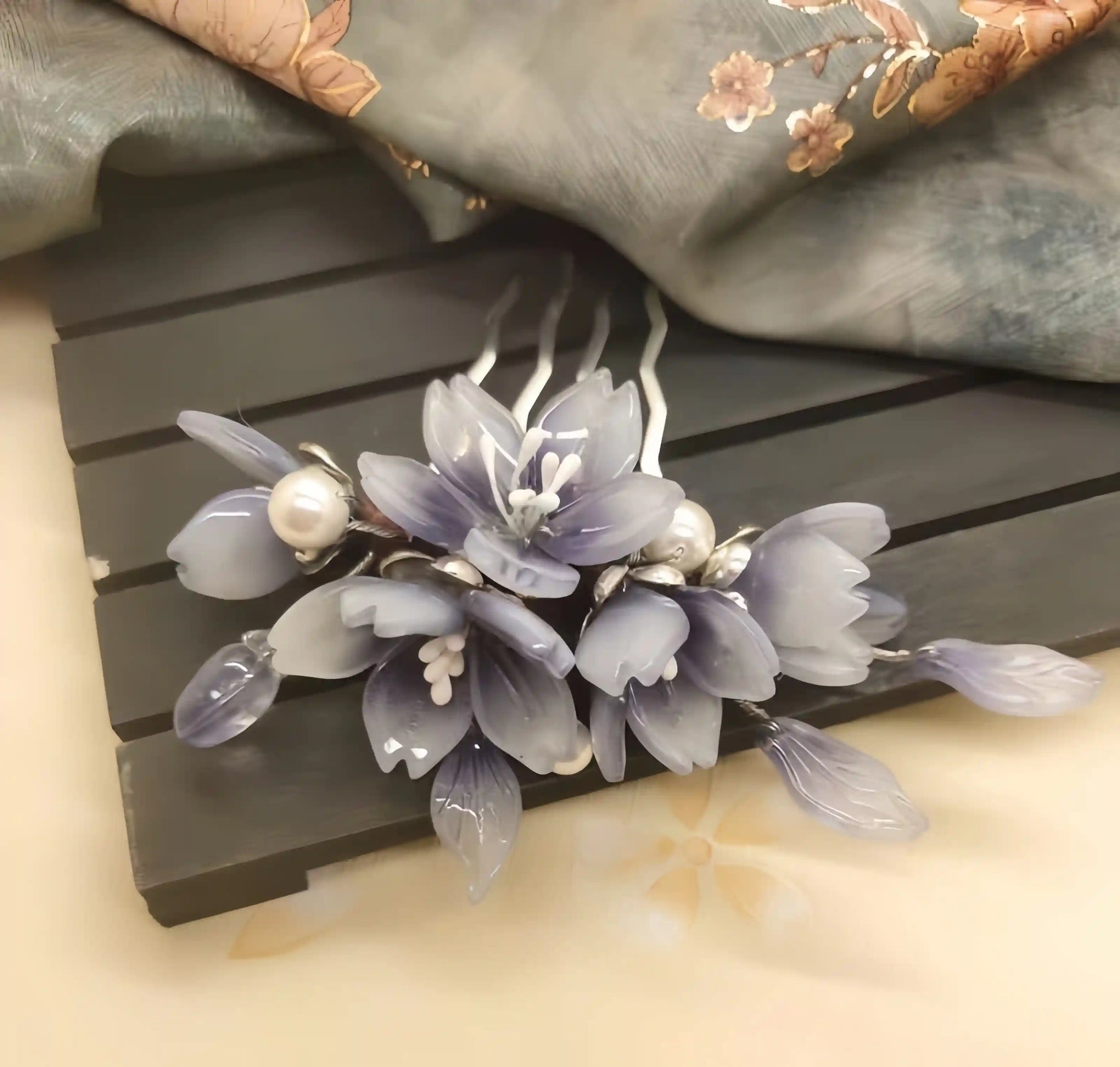 Jade Look Alike Floral Hanfu Hair Comb 