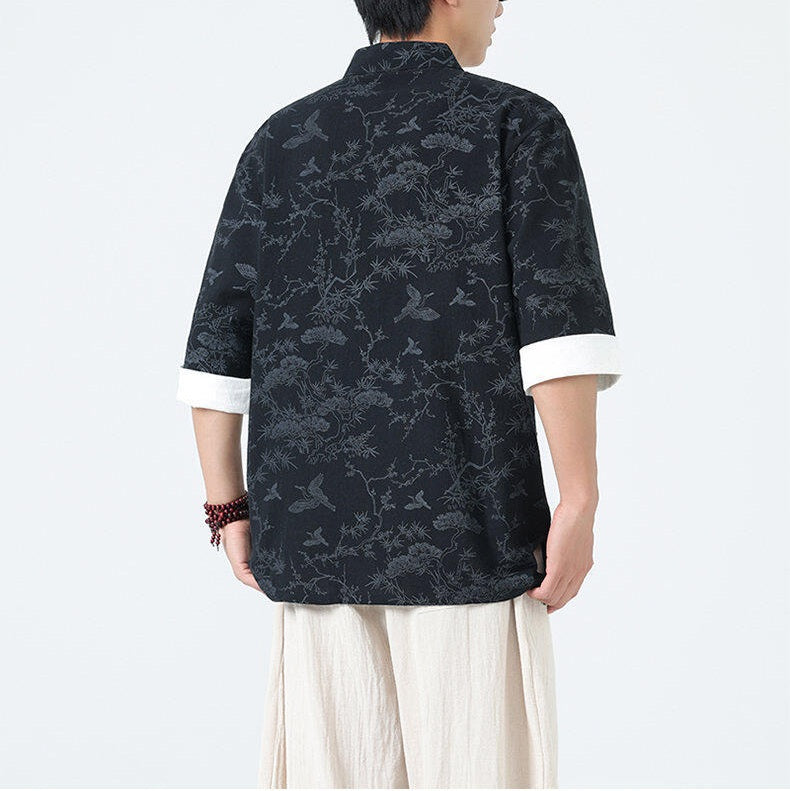 Men's Modern Chinese Style Half Sleeve Tang Suit Shirt