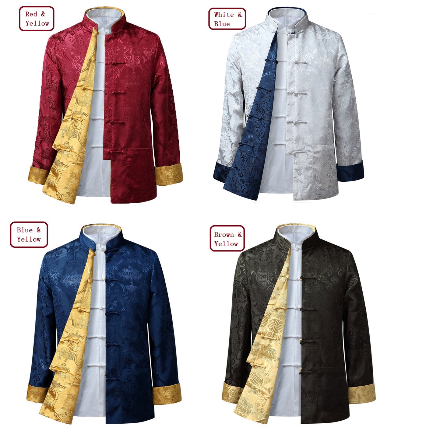 double-sided reversible chinese tang jacket suit