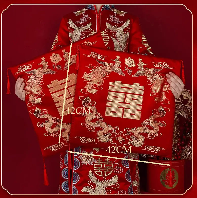 Double Happiness Dragon Phoenix Kneeling Pads for chinese wedding and tea ceremony